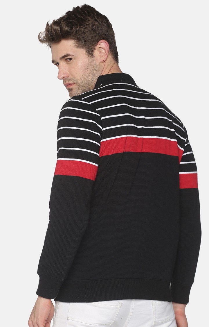 Men's Black Cotton Striped Sweatshirts