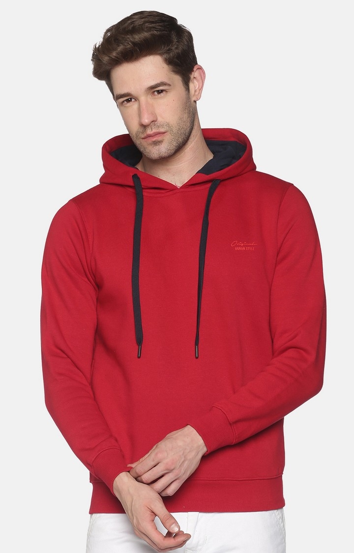 Showoff | Showoff Men's Cotton Casual Red Solid Sweatshirt