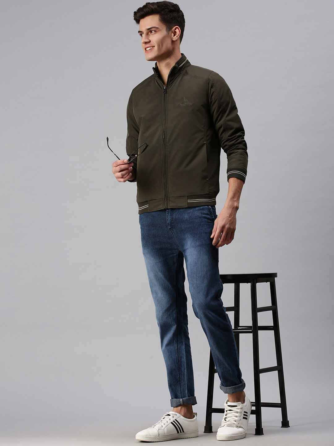 Men's Green Polyester Solid Bomber Jackets