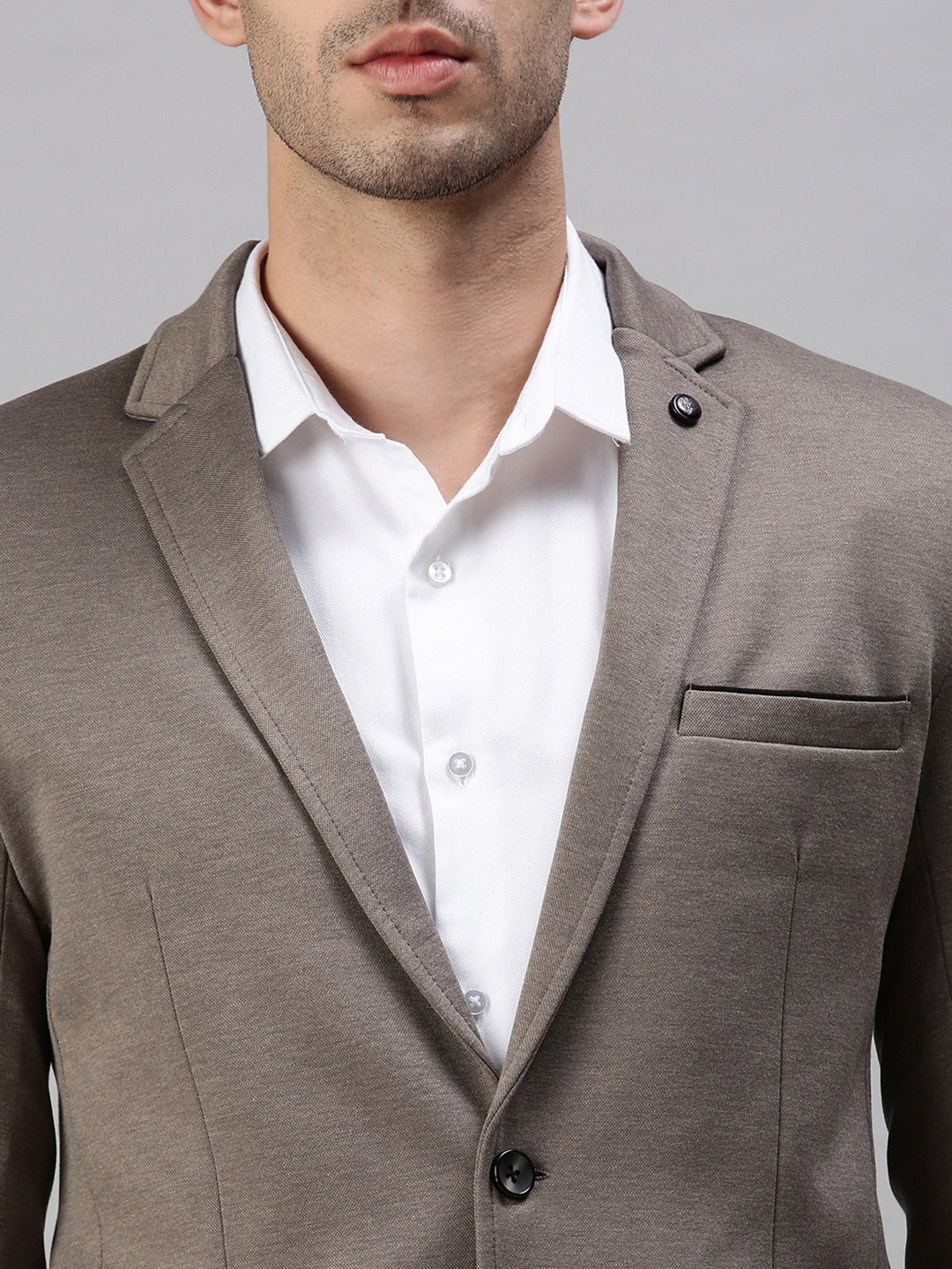 Men's Grey Cotton Blend Solid Blazers