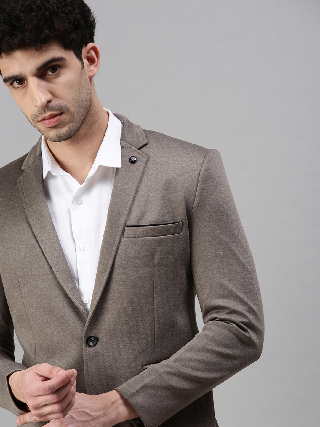 Showoff Men's Cotton Blend Grey Solid Blazers