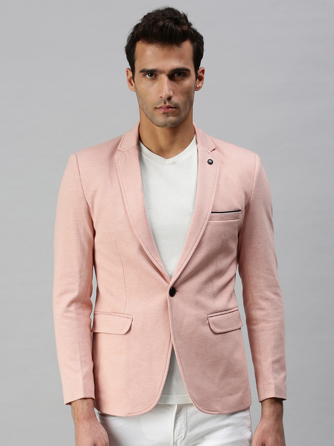 Showoff Men's Cotton Blend Pink Solid Blazers