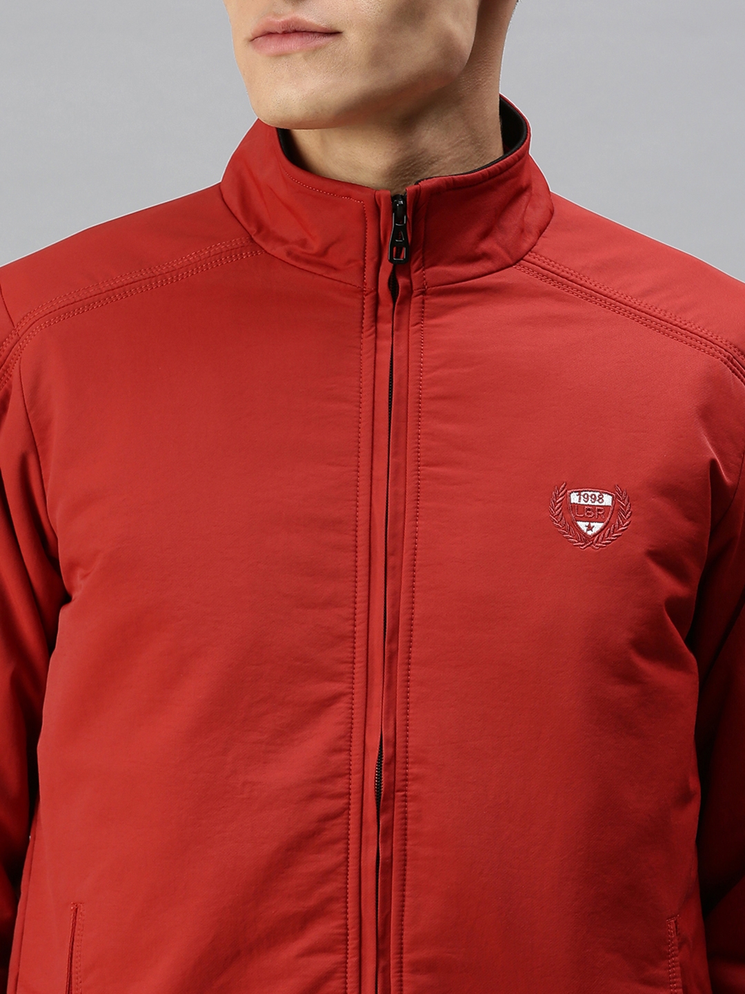 Men's Red Cotton Solid Bomber Jackets