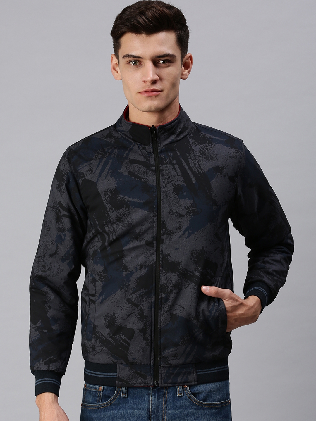 Men's Brown Polyester Solid Bomber Jackets