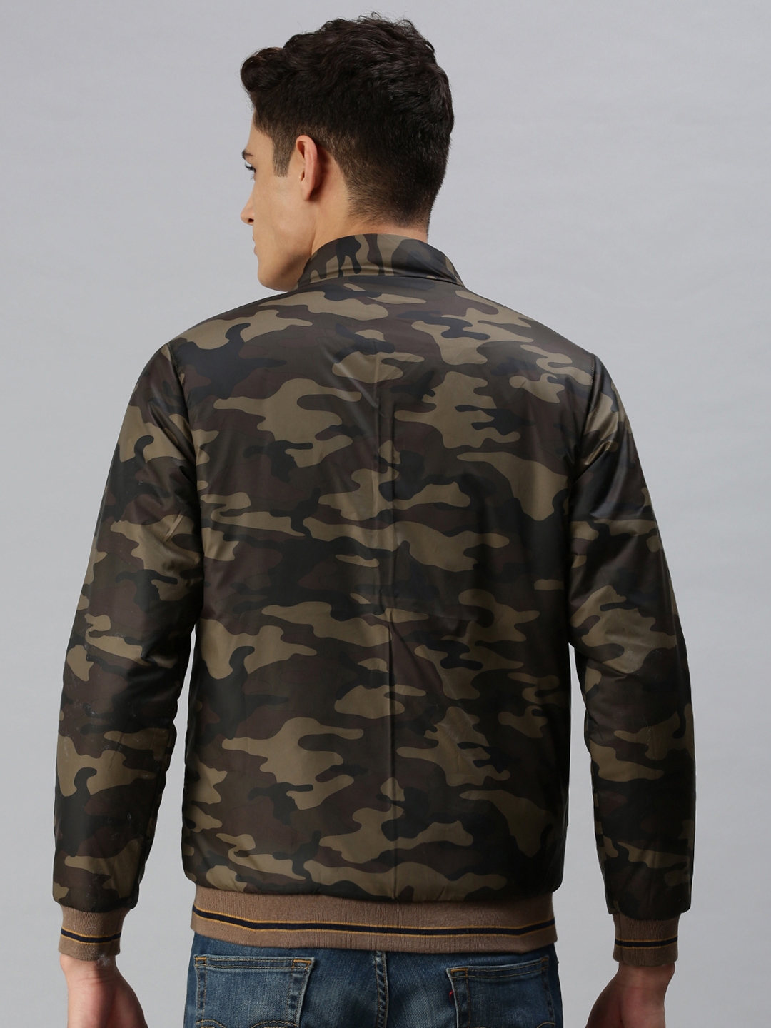 Men's Green Polyester Camouflage Bomber Jackets