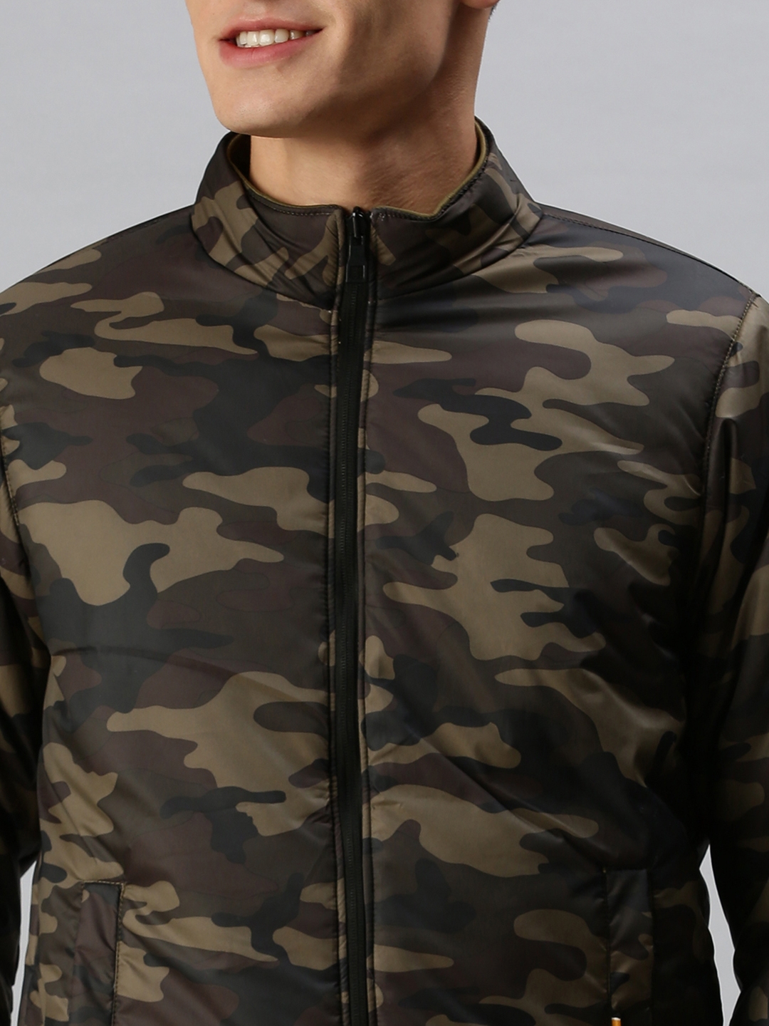 Men's Green Polyester Camouflage Bomber Jackets