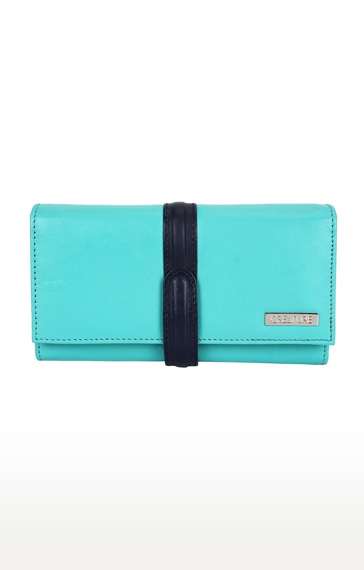 CREATURE Turquoise Blue Stylish Genuine Leather Clutch for Women