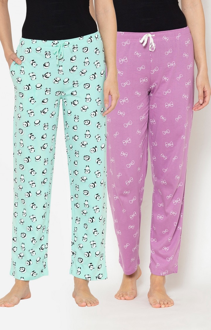 Women's Multicolored Cotton Printed Pyjama (Pack of 2)