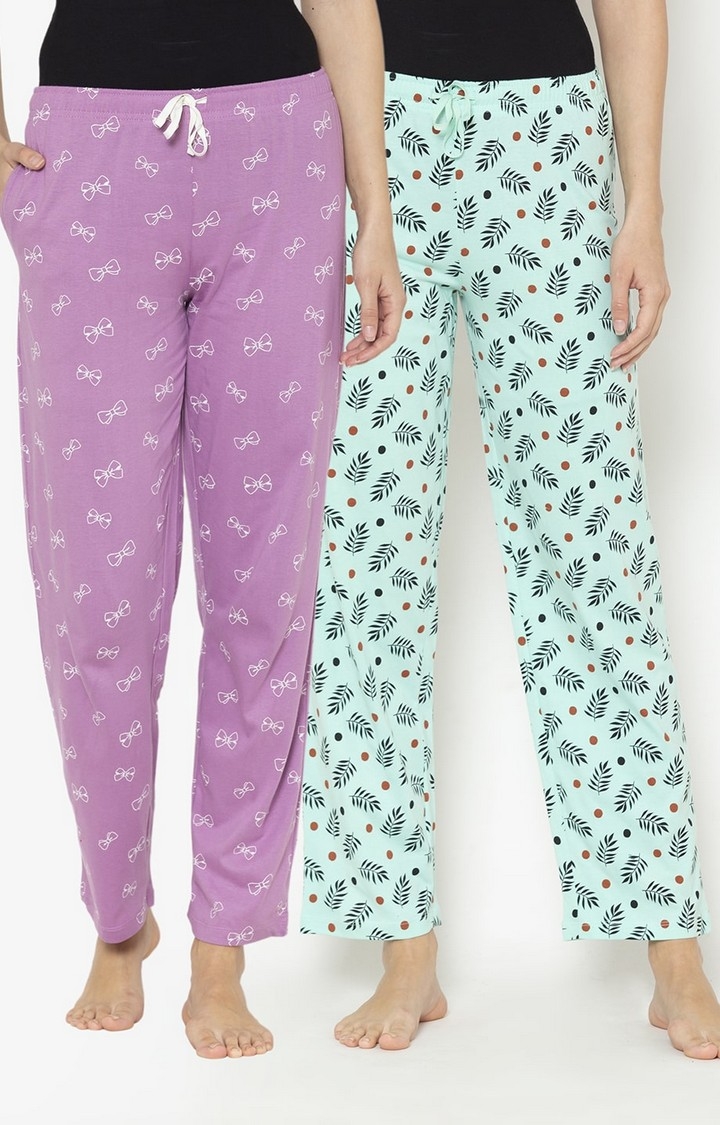 Lounge Dreams | Women's Multicolored Cotton Printed Pyjama (Pack of 2)