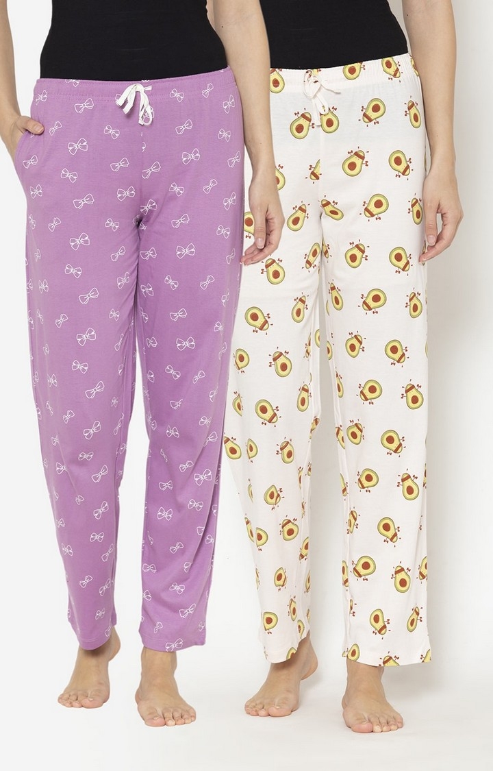 Women's Multicolored Cotton Printed Pyjama (Pack of 2)