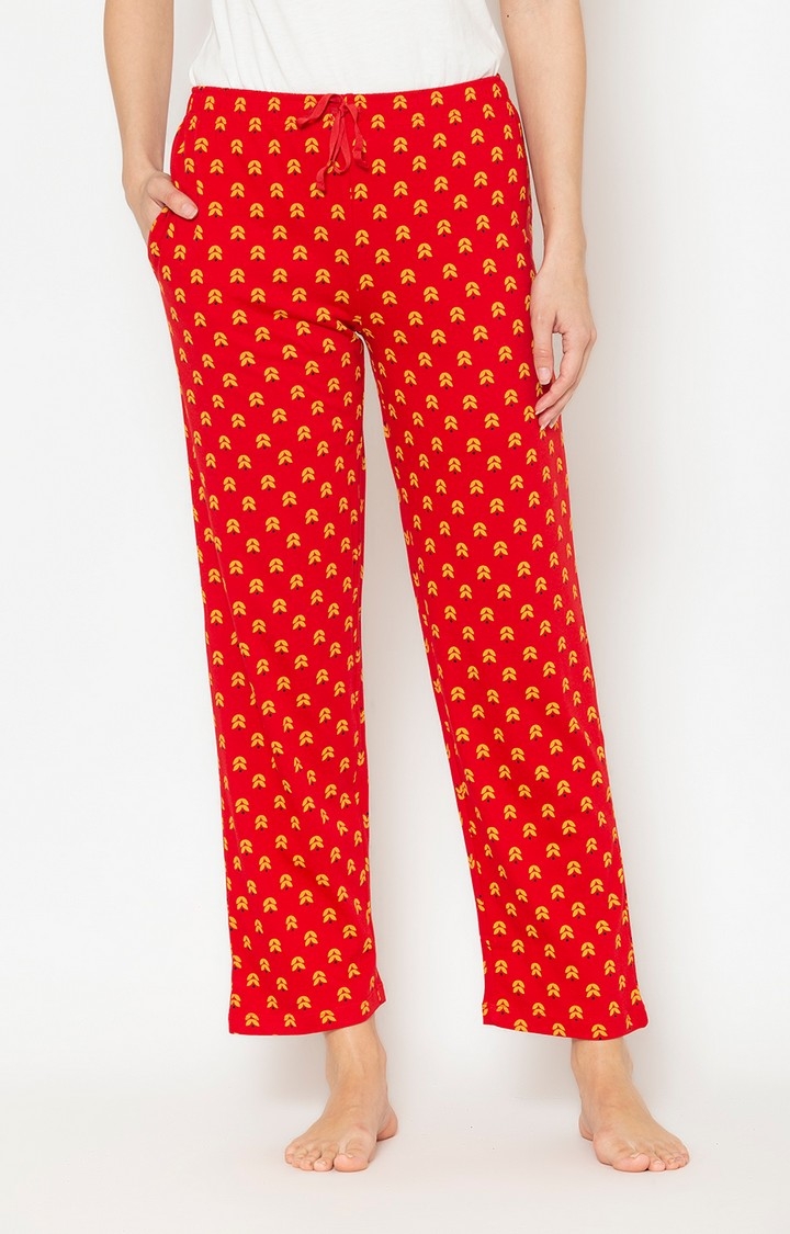 Women's Red Cotton Printed Pyjama
