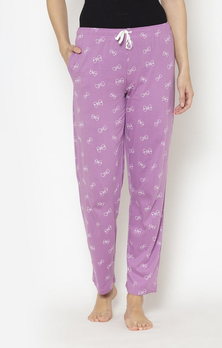 Women's Purple Cotton Printed Pyjama