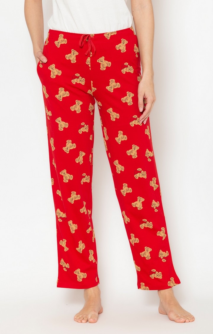 Women's Red Cotton Printed Pyjama