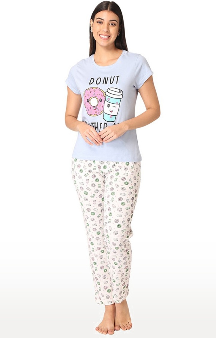 Sky Blue and White Printed Loungewear