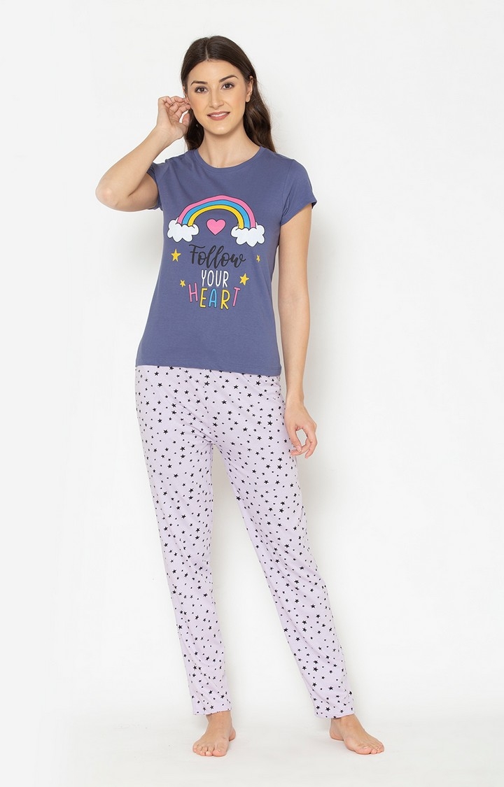 Lounge Dreams | Lounge Dreams Women's 100% Cotton Multi-Coloured T-shirt & Pyjama Set