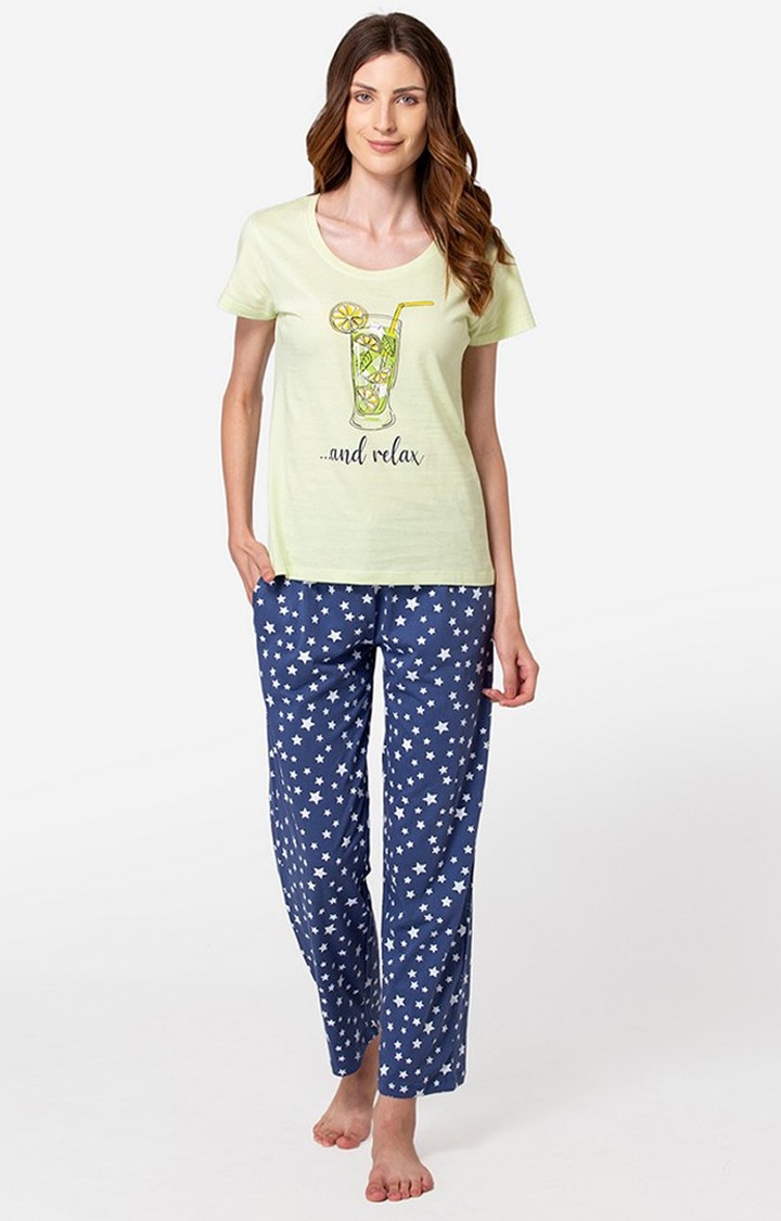 Lounge Dreams | Light Green and Blue Printed Loungewear