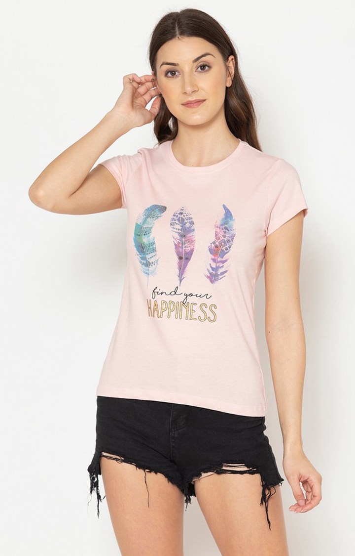 Lounge Dreams Women's 100% Pure Cotton Short sleeve Light Pink Lounge T-Shirts