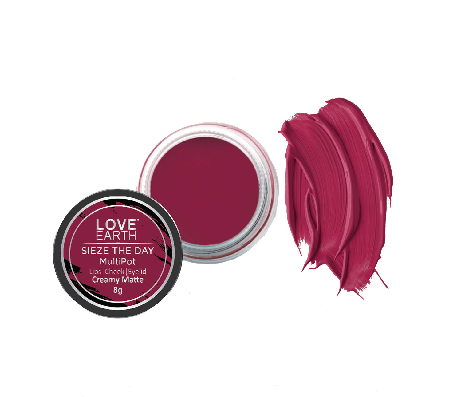 LOVE EARTH | Love Earth Lip Tint & Cheek Tint Multipot-Seize The Day With Richness Of Essential Oils And Vitamin E For Lips, Eyelids & Cheeks, Matte Finish - Raspberry Pink