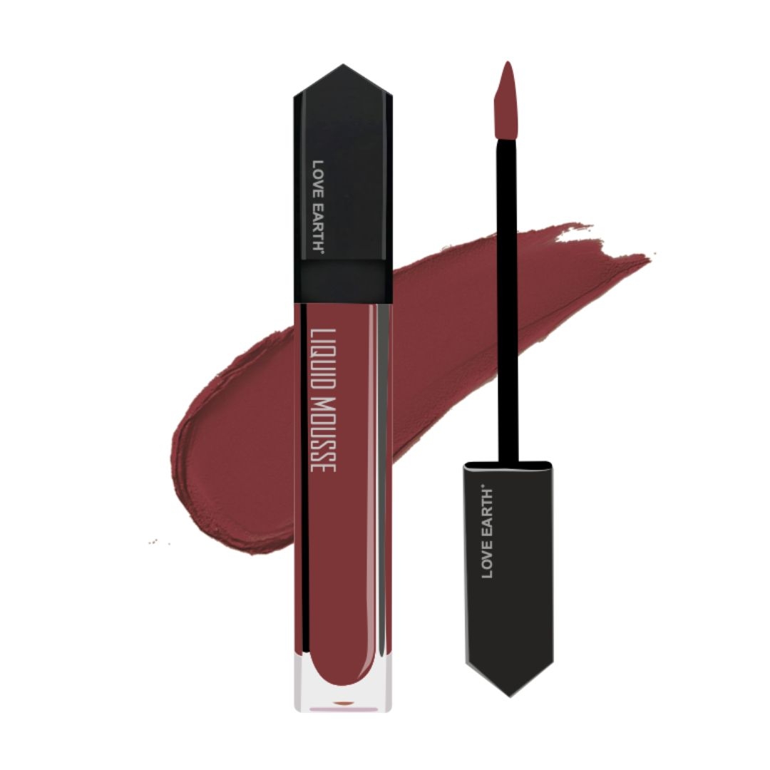 LOVE EARTH | Love Earth Liquid Mousse Lipstick - Irish Coffee Matte Finish | Lightweight, Non-Sticky, Non-Drying,Transferproof, Waterproof | Lasts Up to 12 hours with Vitamin E and Jojoba Oil - 6ml