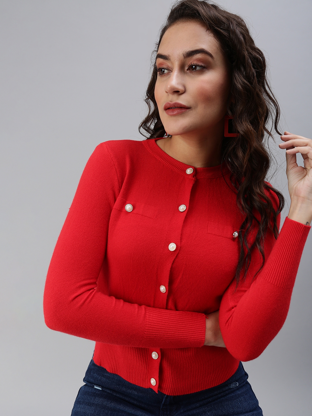 Showoff | SHOWOFF Women's Solid Fitted Red Round Neck Top
