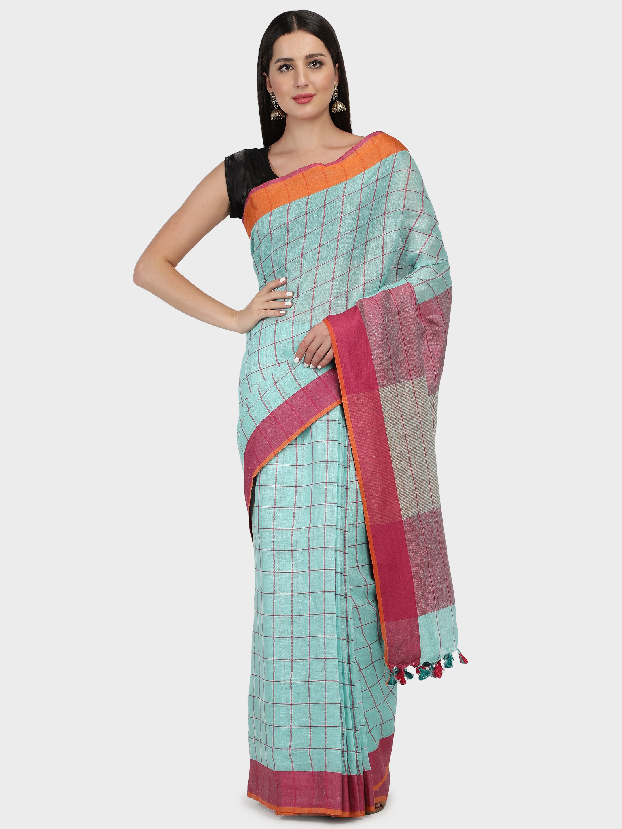 Loophoop | Checkered Linen Saree with blouse