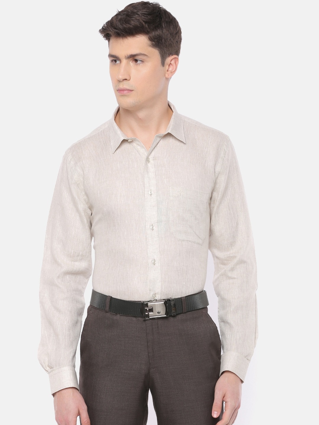 Ramraj | RAMRAJ COTTON Men Grey Slim Fit Solid Formal Shirt