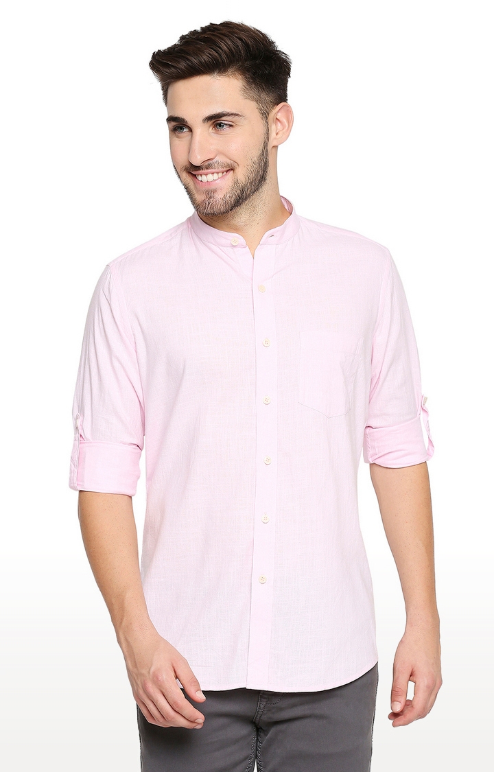 EVOQ | EVOQ Full Sleeves Linen Pink Solid Casual Shirt for Men