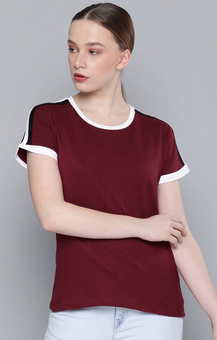 Women's Red Cotton Solid T-Shirts