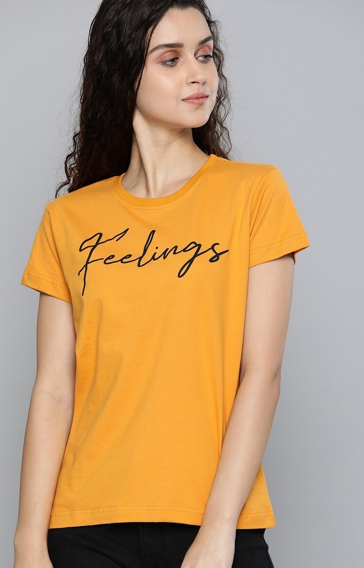 Women's Yellow Cotton Printed T-Shirts