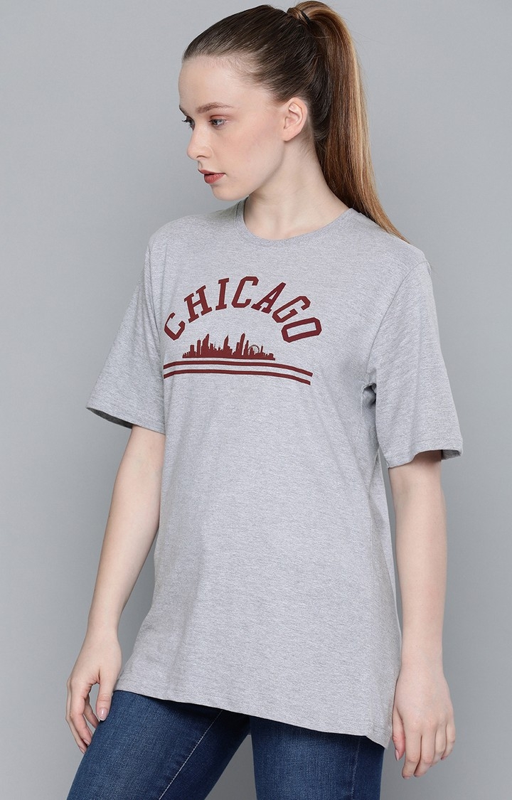 Dillinger Women Grey Oversized Printed T-Shirt