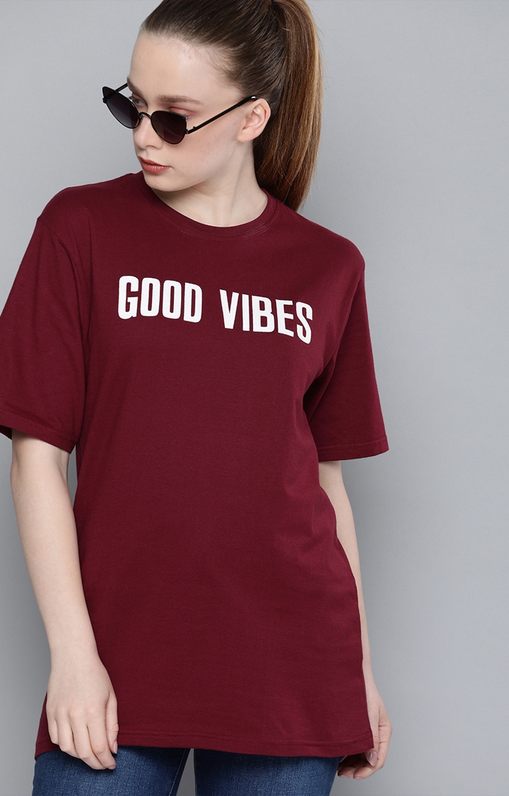 Women's Red Cotton Printed T-Shirts