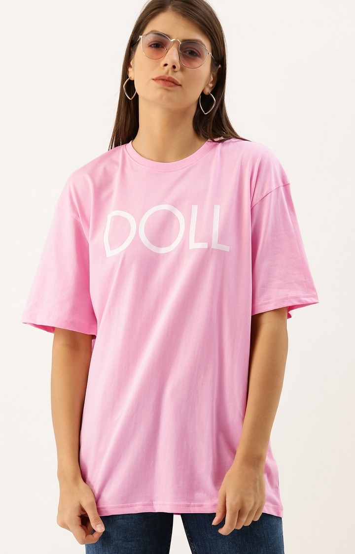 Dillinger Women Pink Oversized Printed T-Shirt