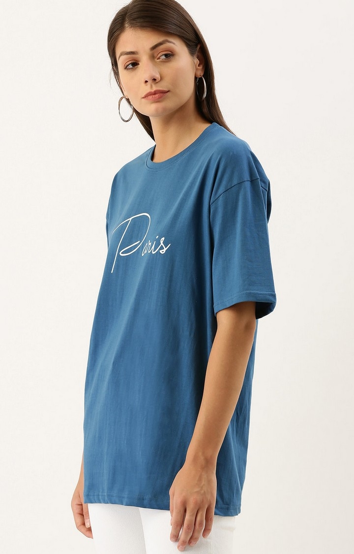 Dillinger | Dillinger Women Blue Oversized Printed T-Shirt 2