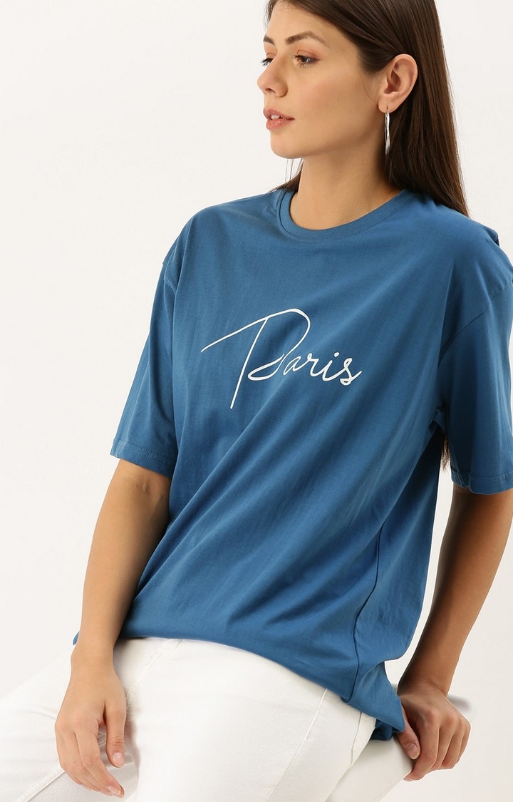 Dillinger | Dillinger Women Blue Oversized Printed T-Shirt 1