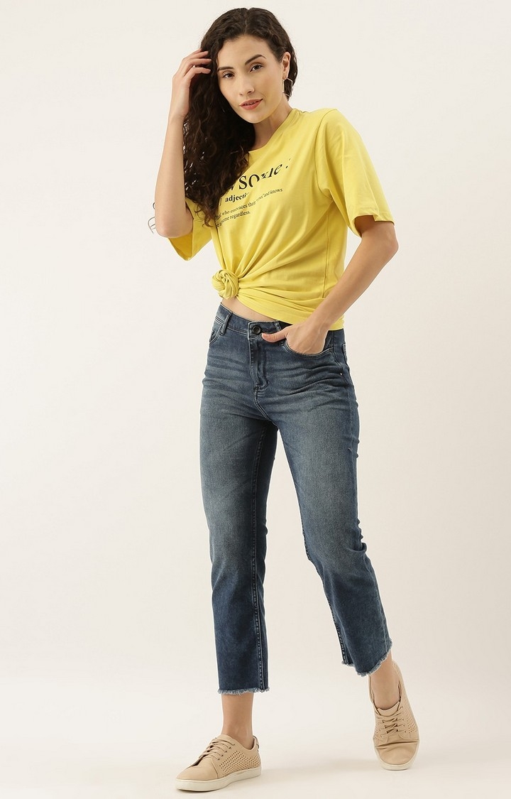 Dillinger | Dillinger Women Yellow Printed Oversized T-Shirt