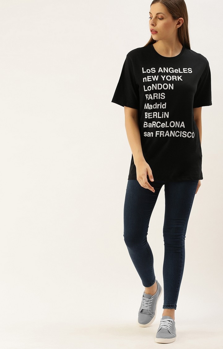Dillinger | Dillinger Women Black Oversized Graphic Printed T-Shirt