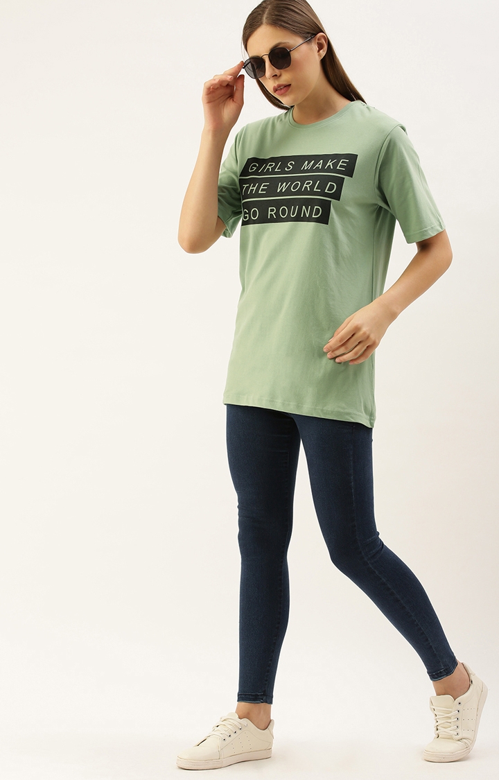 Women's Green Cotton Printed T-Shirts