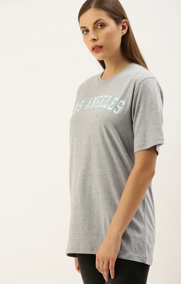 Dillinger | Dillinger Women Grey Oversized Graphic Printed T-Shirt