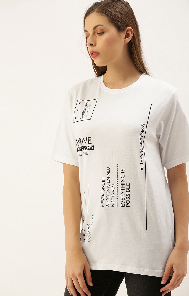 Dillinger Women White Graphic Printed Oversized T-Shirt