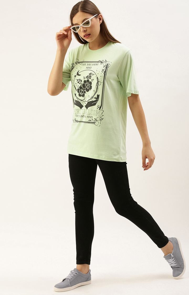 Dillinger | Dillinger Women Green Graphic Printed Oversized T-Shirt