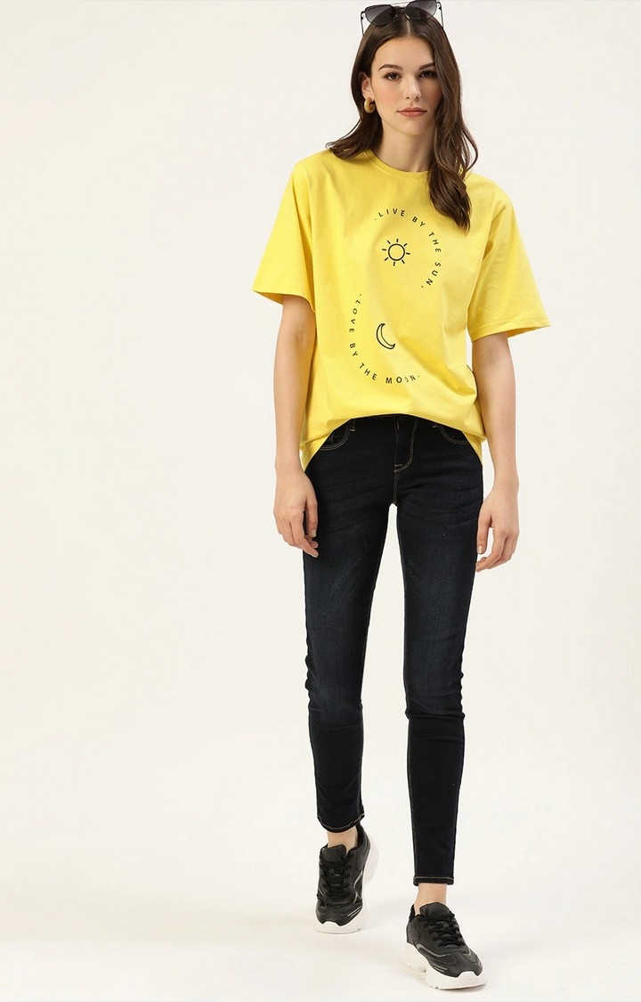 Dillinger Women Yellow Graphic Printed Oversized T-Shirt