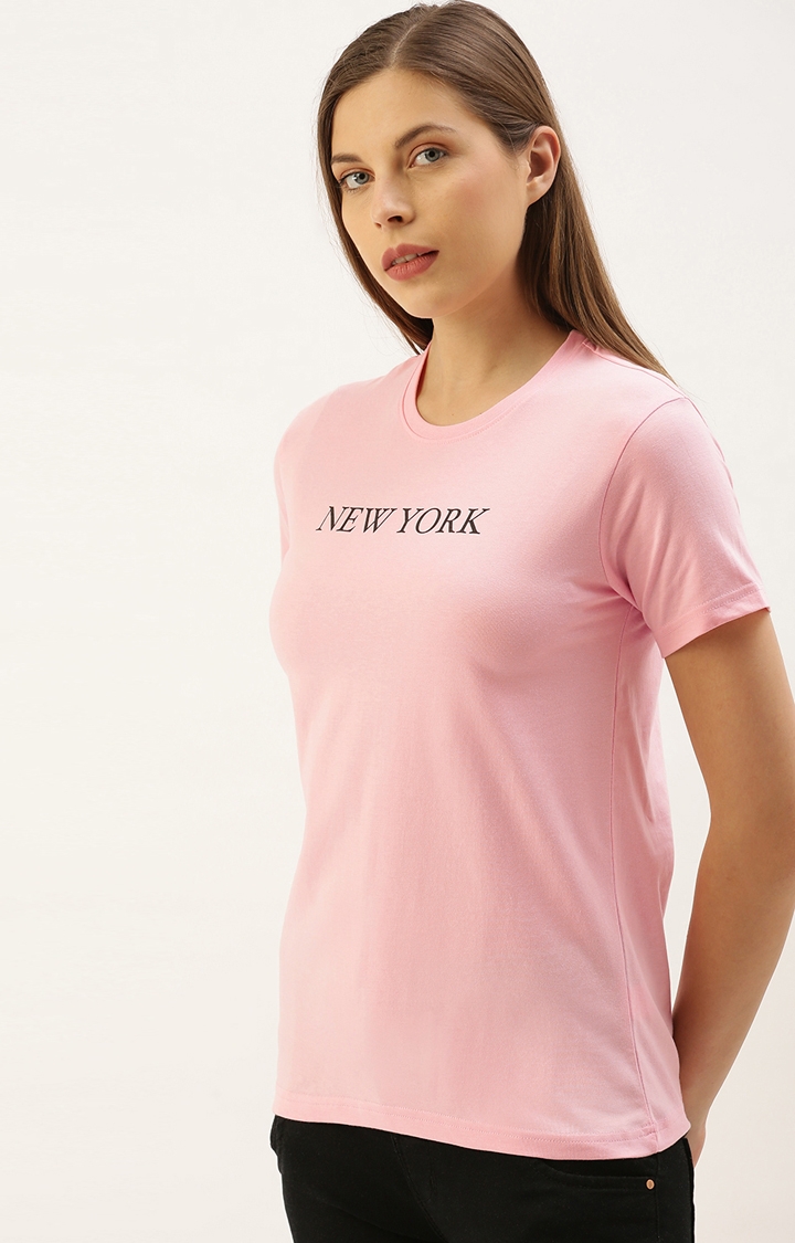 Women's Pink Cotton Printed T-Shirts