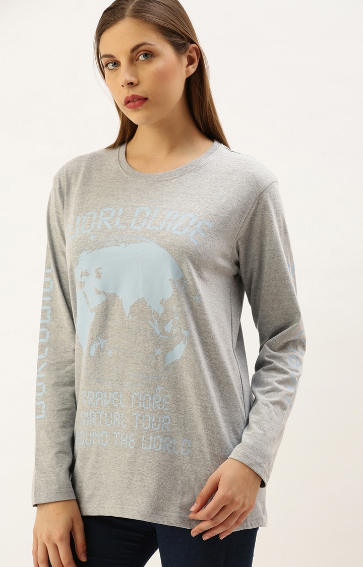 Dillinger | Dillinger Women Grey Oversize Printed T-Shirt