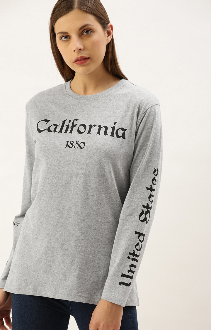 Dillinger | Dillinger Women Grey Oversize Printed T-Shirt 1