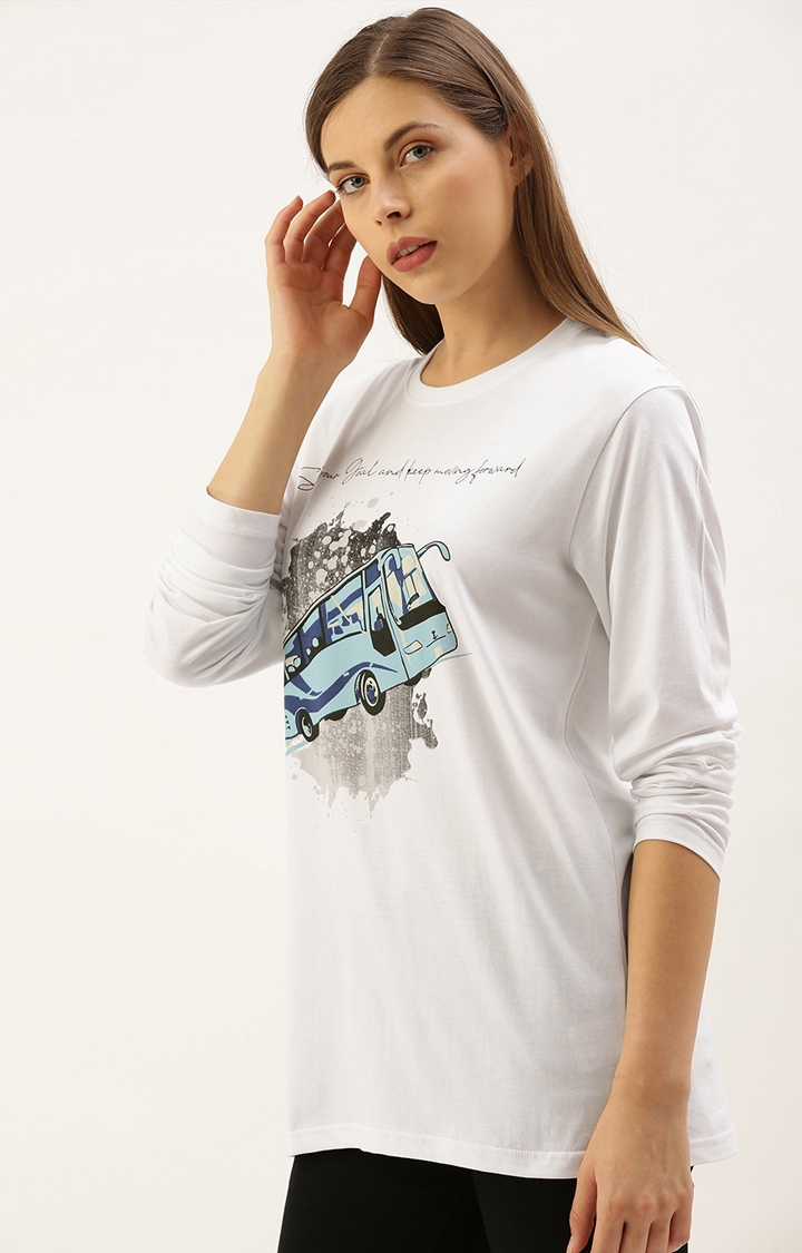 Dillinger | Dillinger Women's Full Sleeve White Printed Oversized T-Shirt