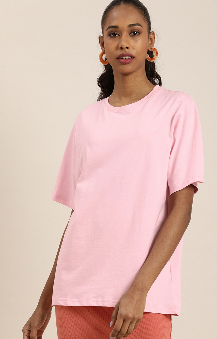 Dillinger | Dillinger Women Pink Oversized Floral Printed T-Shirt