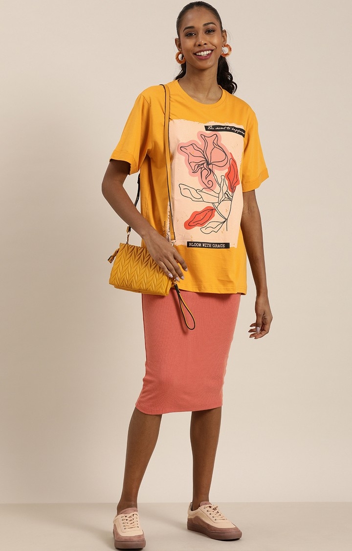 Dillinger | Dillinger Women Yellow Floral Oversized T-Shirt