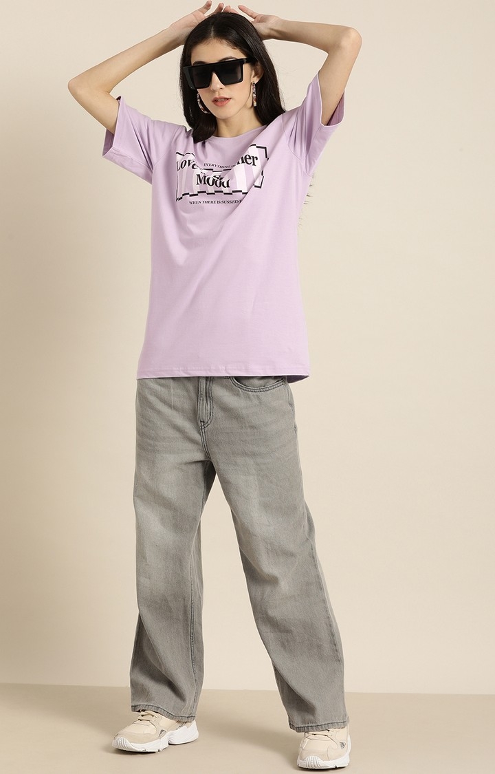 Dillinger | Dillinger Women Purple Oversized Printed T-Shirt