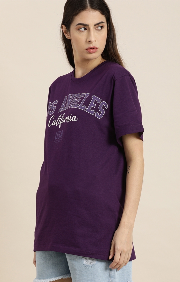 Dillinger Women Purple Typographic Printed T-Shirt