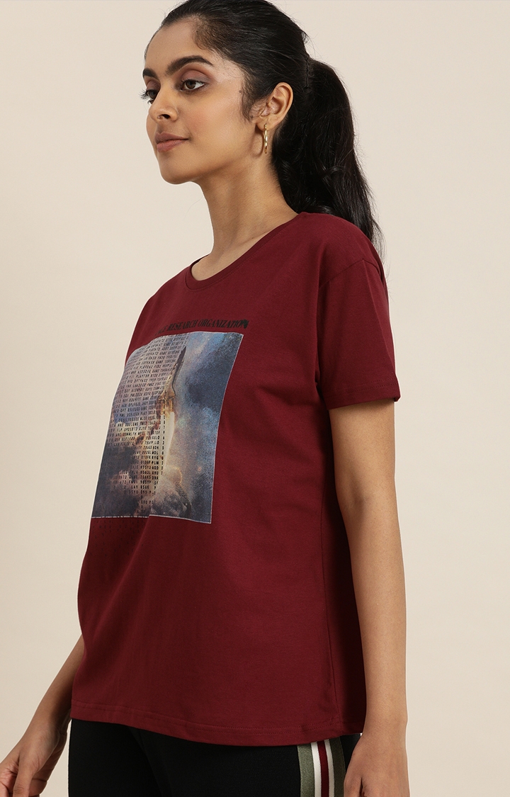 Dillinger | Dillinger Women Maroon Graphic Printed T-Shirt 0